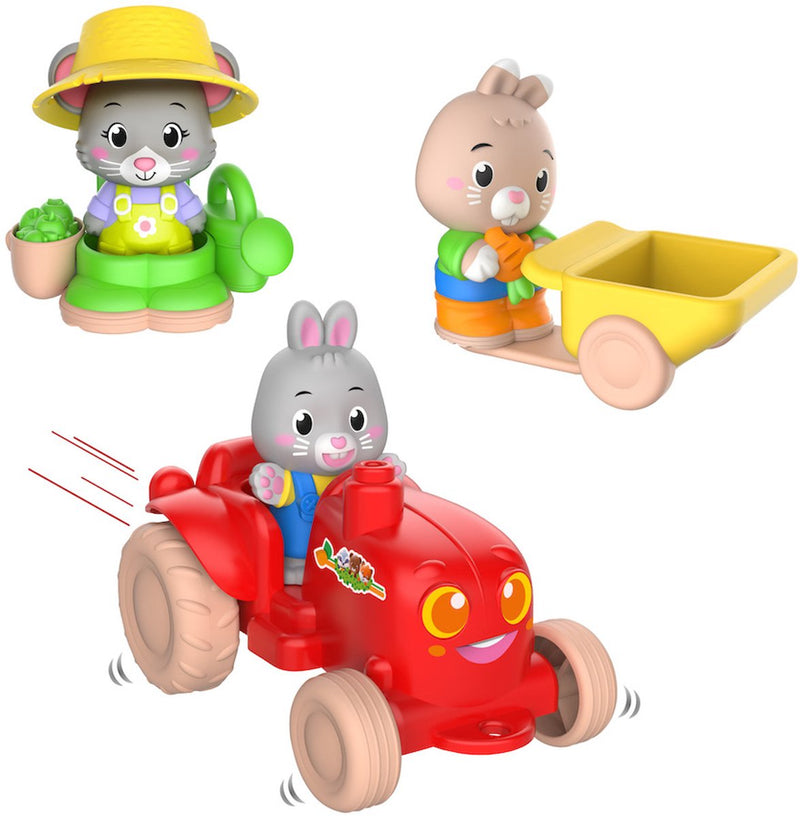 Klorofil set de jardinería – tractor con carretilla incorporada, traje de jardinero con regadera y accesorios – incluye figura de ratón brie – juguete a partir de 18 meses – estimula la imaginación y el juego de roles