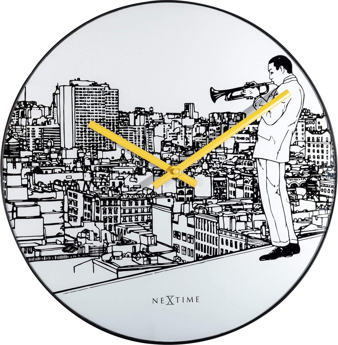 Nexttime trompeta ciudad – reloj de pared silencioso – 40 cm – vidrio metal – blanco