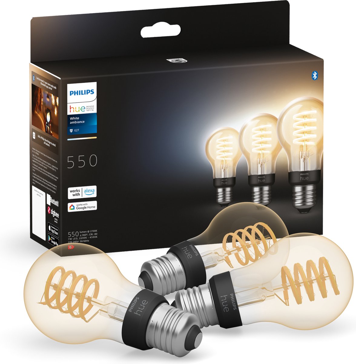 Philips hue filament standard lamp a60 - warm to cool white light - 3-pack - e27