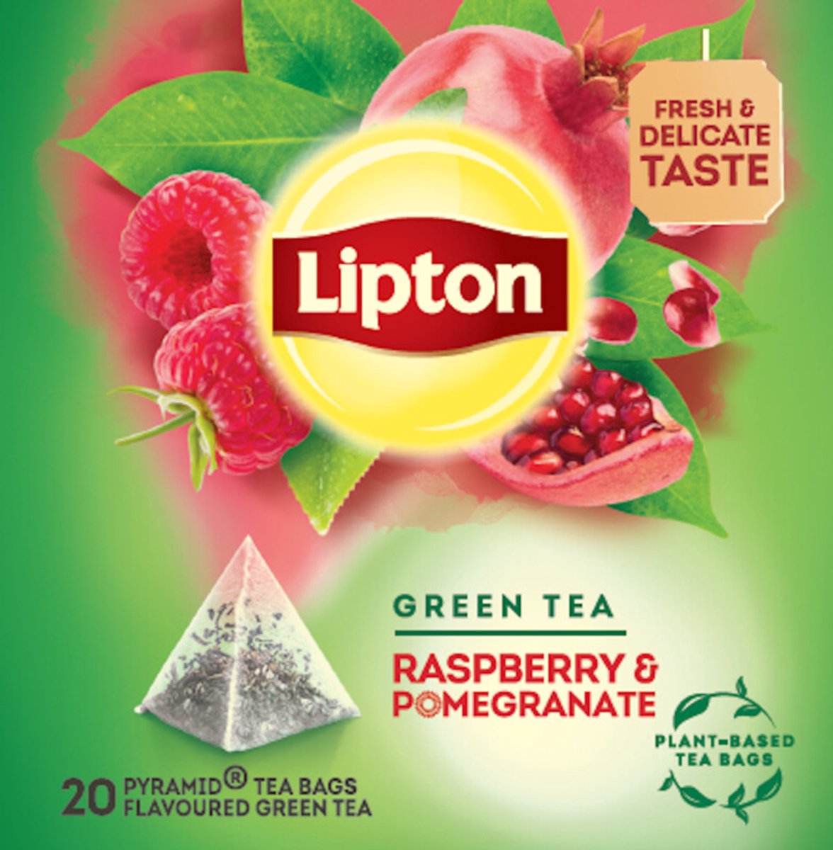 Lipton tè verde lampone e melograno - 80 bustine di tè piramidali - tè verde lampone e melograno - 4 x 20 bustine - confezione risparmio