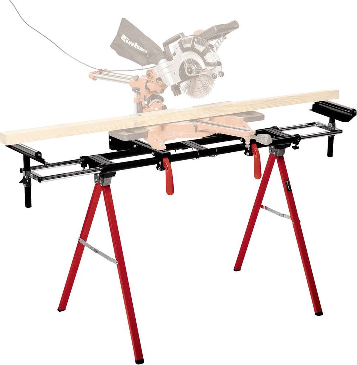 Einhell undercarriage mss 1608 - maximum 80 kg loading capacity - undercarriage for crosscut saws - height adjustable - extendable workpiece carriers with guide rollers - compactly foldable