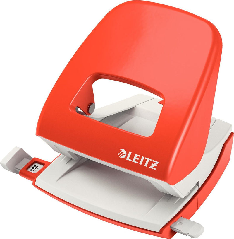 Perforadora de escritorio de metal Leitz nexxt - perfora hasta 30 hojas - para carpetas y carpetas de anillas - rojo claro