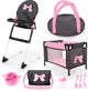 Bayer design - set de viaje 9 en 1 con cama y trona en negro, blanco y rosa