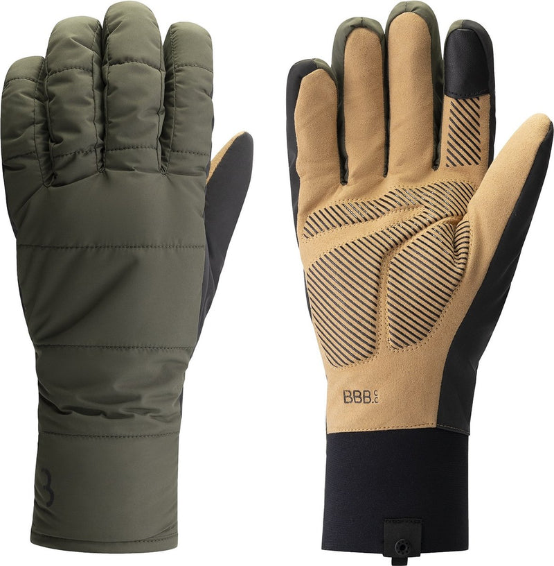 Bbb ciclismo puffershield guantes de ciclismo invierno - 0 - 5 ℃ - impermeables al viento - guantes de ciclismo para hombres y mujeres - verde oliva - talla l - bwg-41