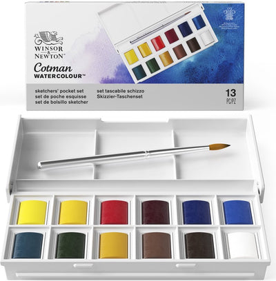 Winsor Newton 0390640 Cotman Watercolor Paint Set – Sketchers' Pocket Set – 12 Colors Watercolor – Compact Watercolor Set with Travel Brush