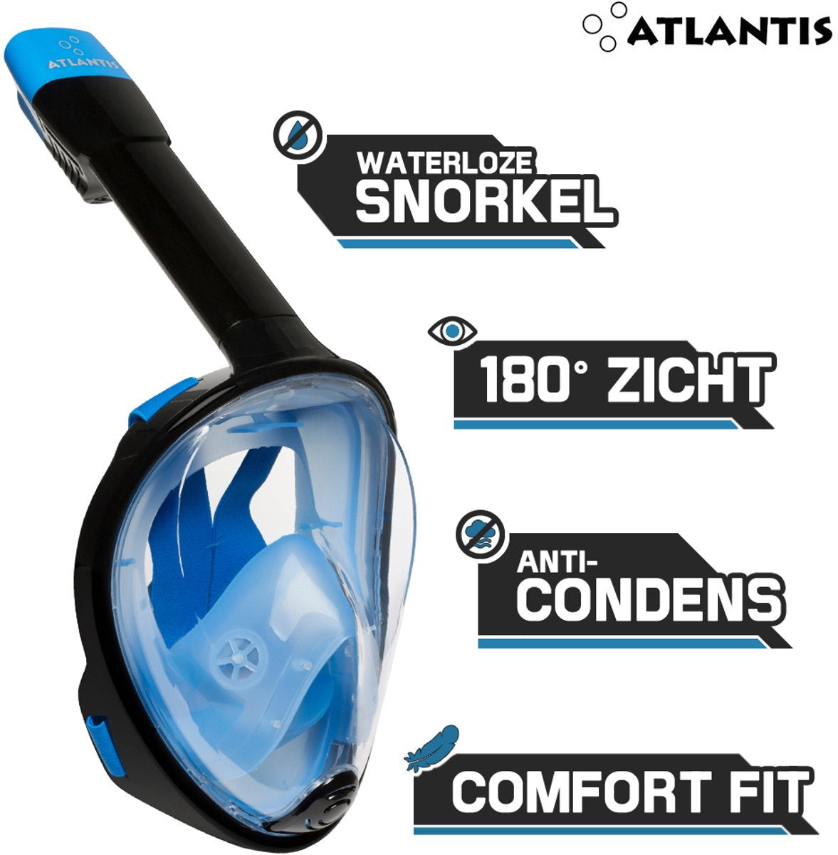 Máscara de snorkel Atlantis - gafas de buceo - snorkel - set de snorkel - máscara completa - adultos - negro azul - s m
