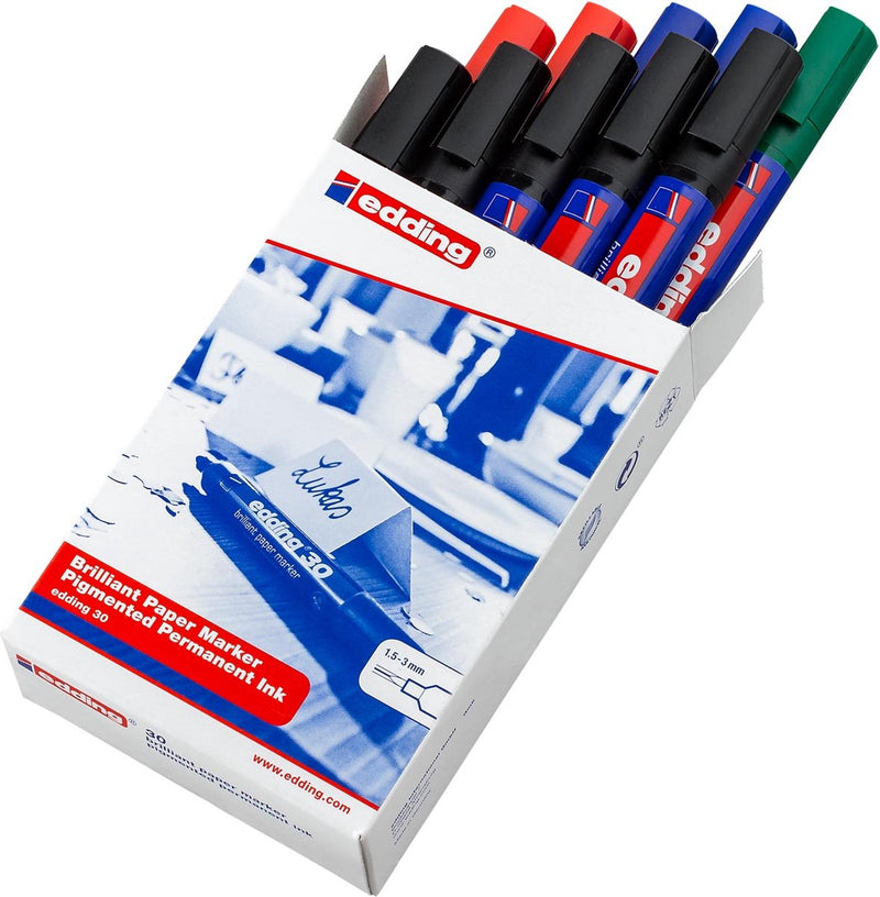 Edding 30 pennarelli brillanti - punta tonda 1,5-3 mm - 10 pezzi con 4 colori diversi - ideale per scrivere su carta - non trapassa sulla carta