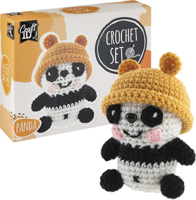 Kit artigianale all'uncinetto Panda con cappello
