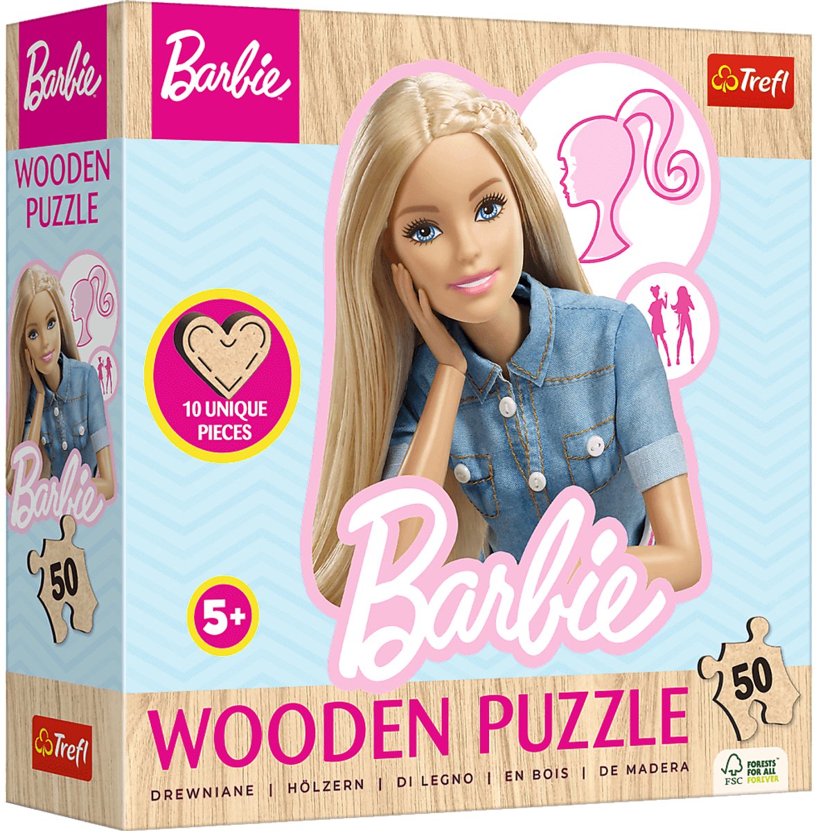 Trefl 50 wooden contour puzzle, favorite fashionable barbie, mattel, barbie fsc mix 70%