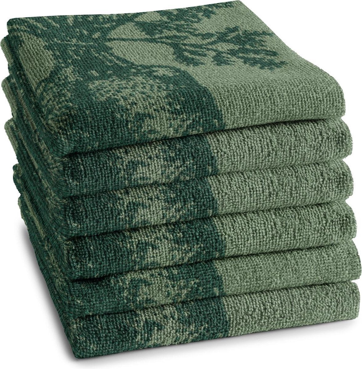 Ddddd - 6x Asciugapiatti - set da 6 pezzi - cotone - stampa vegetale - 50x55 cm - spugna - verde