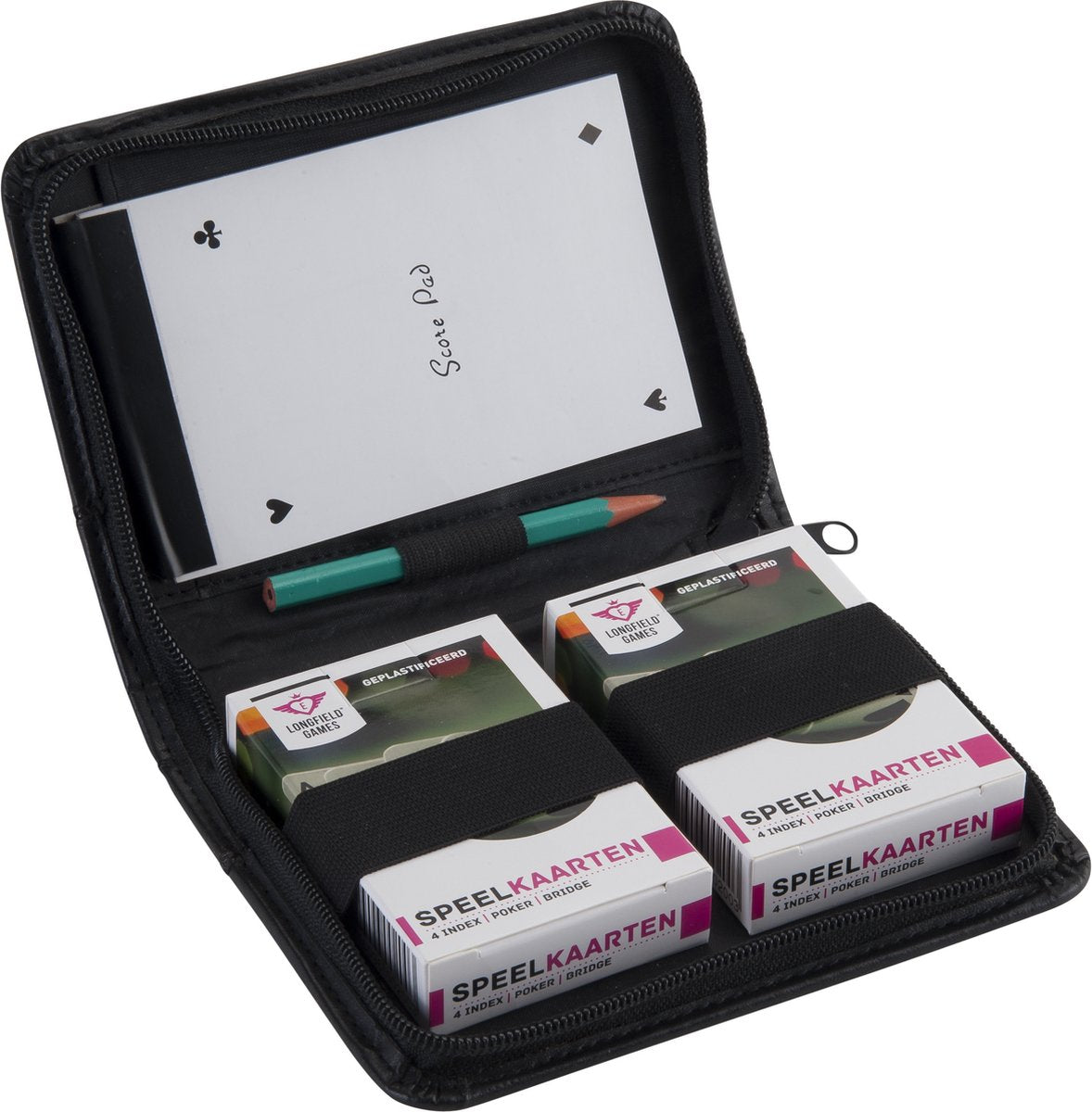 Giochi di Longfield giocando a carte in tasca con il taccuino
