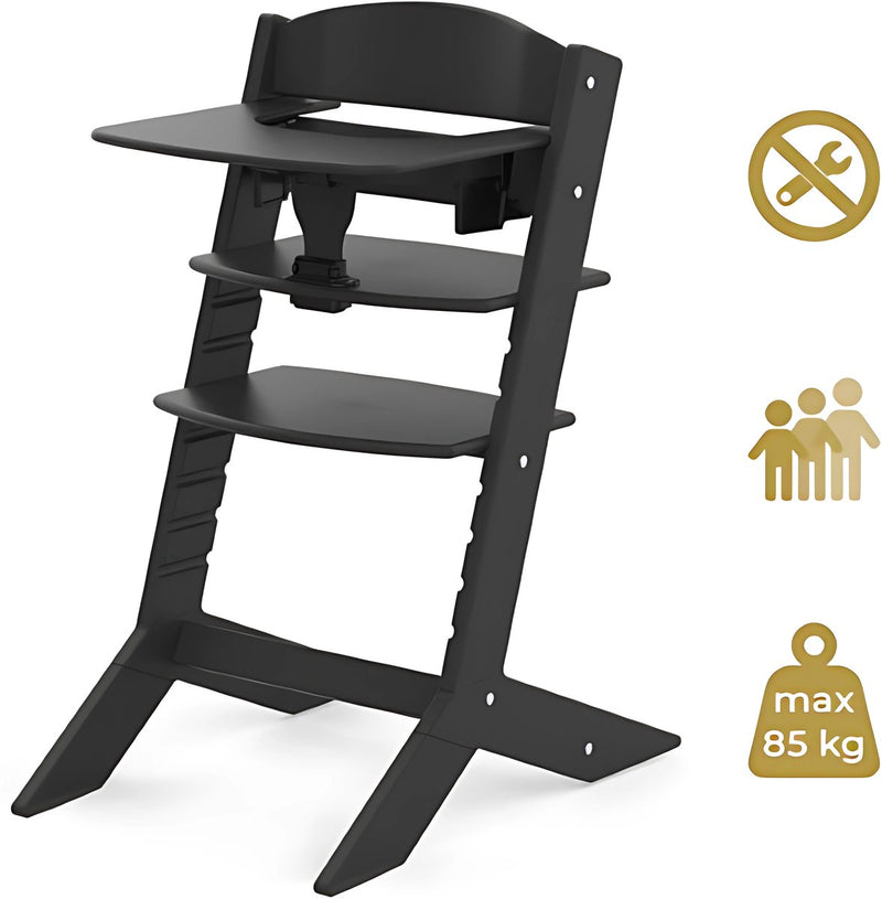Trona de madera Geuther - syt - silla de crecimiento para niños de 6 a 36 meses - incluye bandeja para comida - cinturón de seguridad de 5 puntos - 61x49x83cm - negro