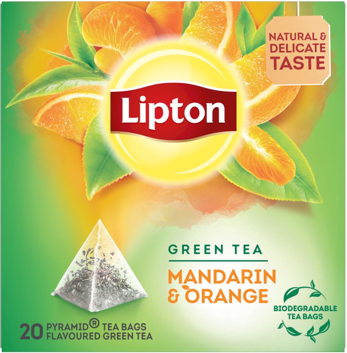 Lipton green tea mandarin orange - 80 theezakjes piramid - groene thee mandarijn sinaasappel - 4 x 20 zakjes - voordeelverpakking