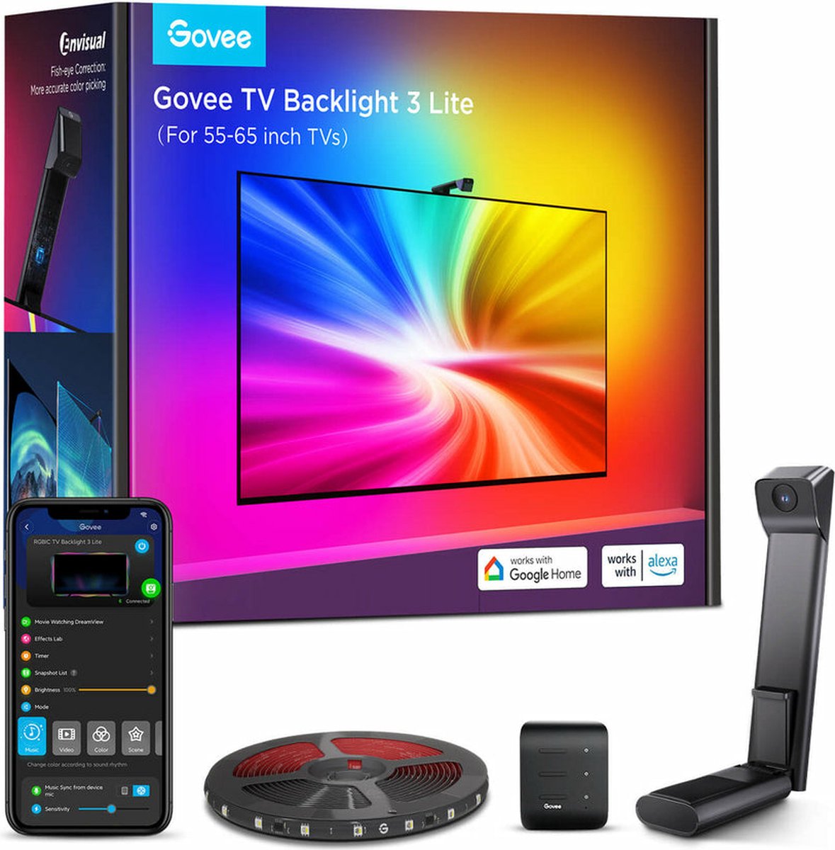 Govee TV Backlight 3 Lite 55–65 pulgadas - Tira LED TV - RGBICW - Control App - Alexa Google - Compatible con Matter