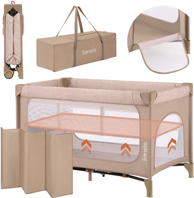 Lionelo jasmin easy fold campingbedje – opvouwbaar in seconden – 2 hoogtes matras t25 – inclusief reistas – zijdeur met rits – gaaswanden – 2 wielen met rem – stalen frame – 0-36 maanden – reisbedje
