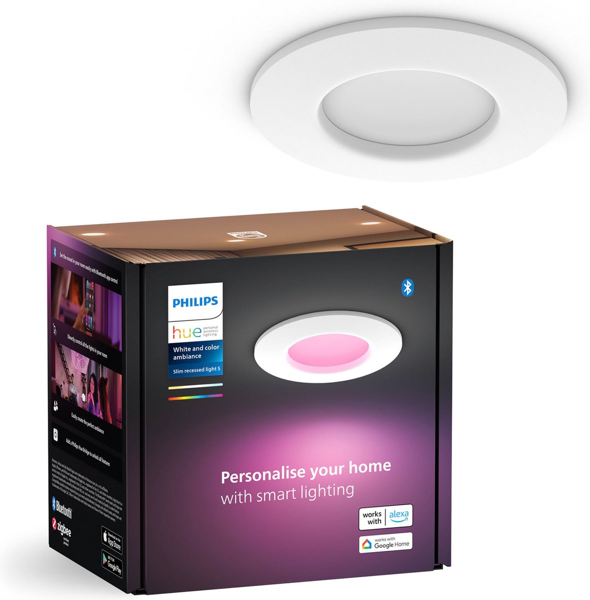 Philips hue inbouwspot dun - wit en gekleurd licht - ø90mm - wit