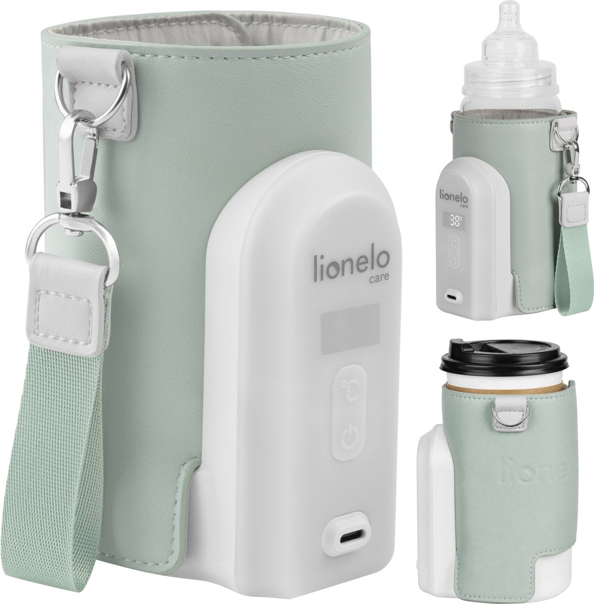 Scaldabiberon Lionelo thermup go evo - mobile - 5 livelli di temperatura - ricarica USB-C - fino a 9 ore di calore - adatto per vetro e plastica