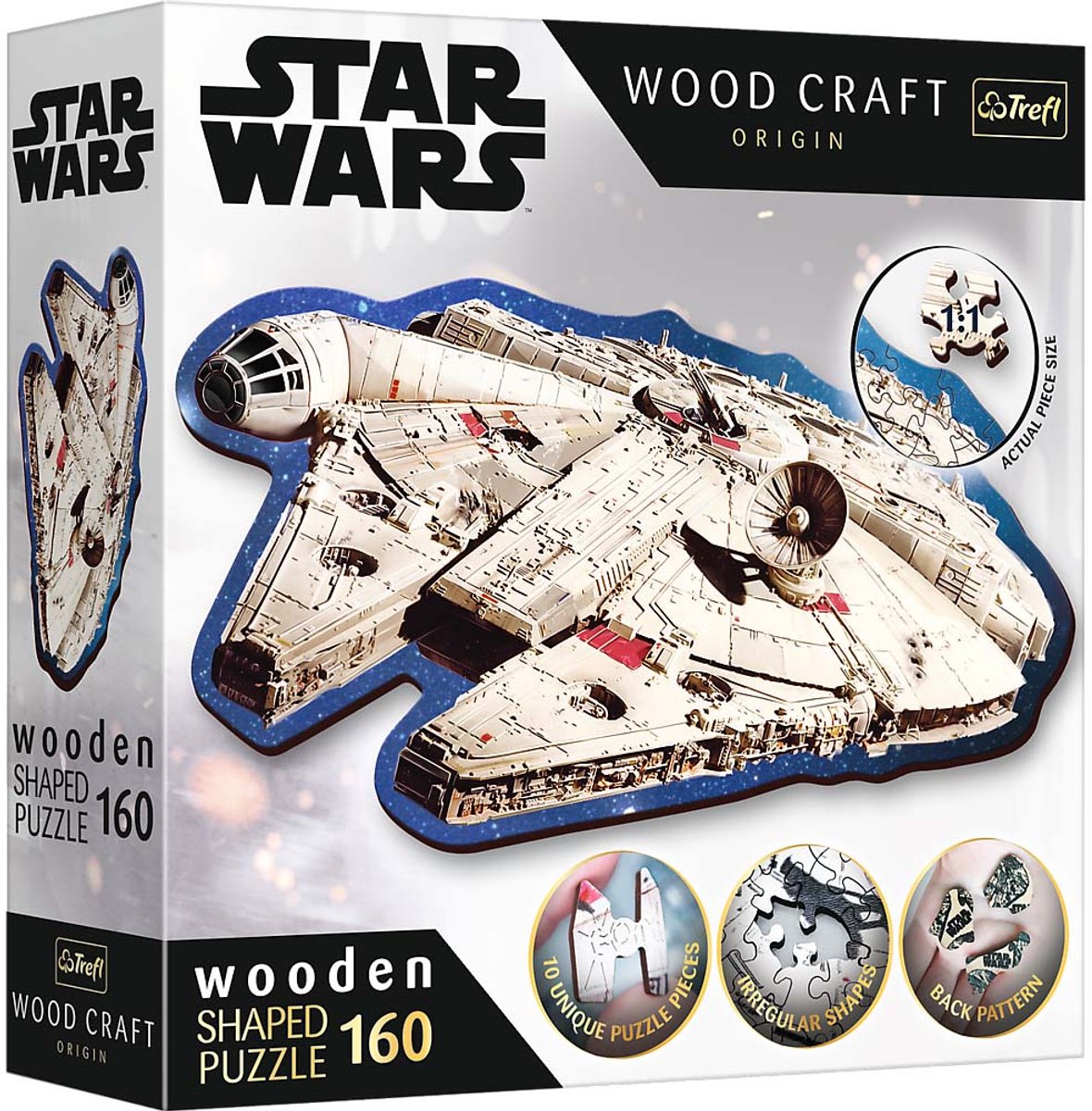 Trefl - rompecabezas - 160 rompecabezas con formas de madera - halcón milenario lucasfilm star wars fsc mix 70%