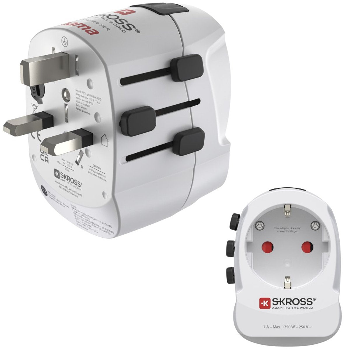 Hama skross by reisstekker - world travel pro - eur (type e,f) naar world - 1x usb-a, 1x usb-c pd - wit