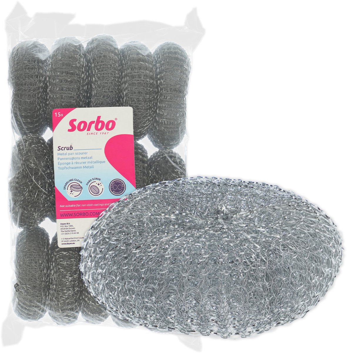 Set di spugne abrasive in metallo Sorbo, 15 pezzi, spugna resistente in acciaio inox, confezione conveniente