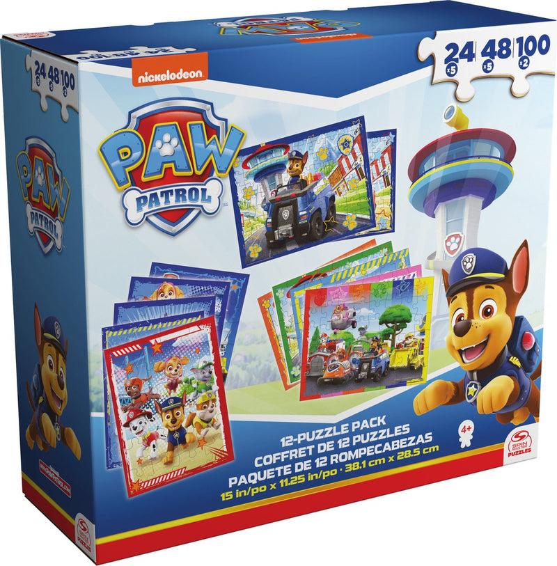 Spinmaster puzzle pack patrulla canina paquete de 12 5x24 piezas, 5x48 piezas, 2x100 piezas