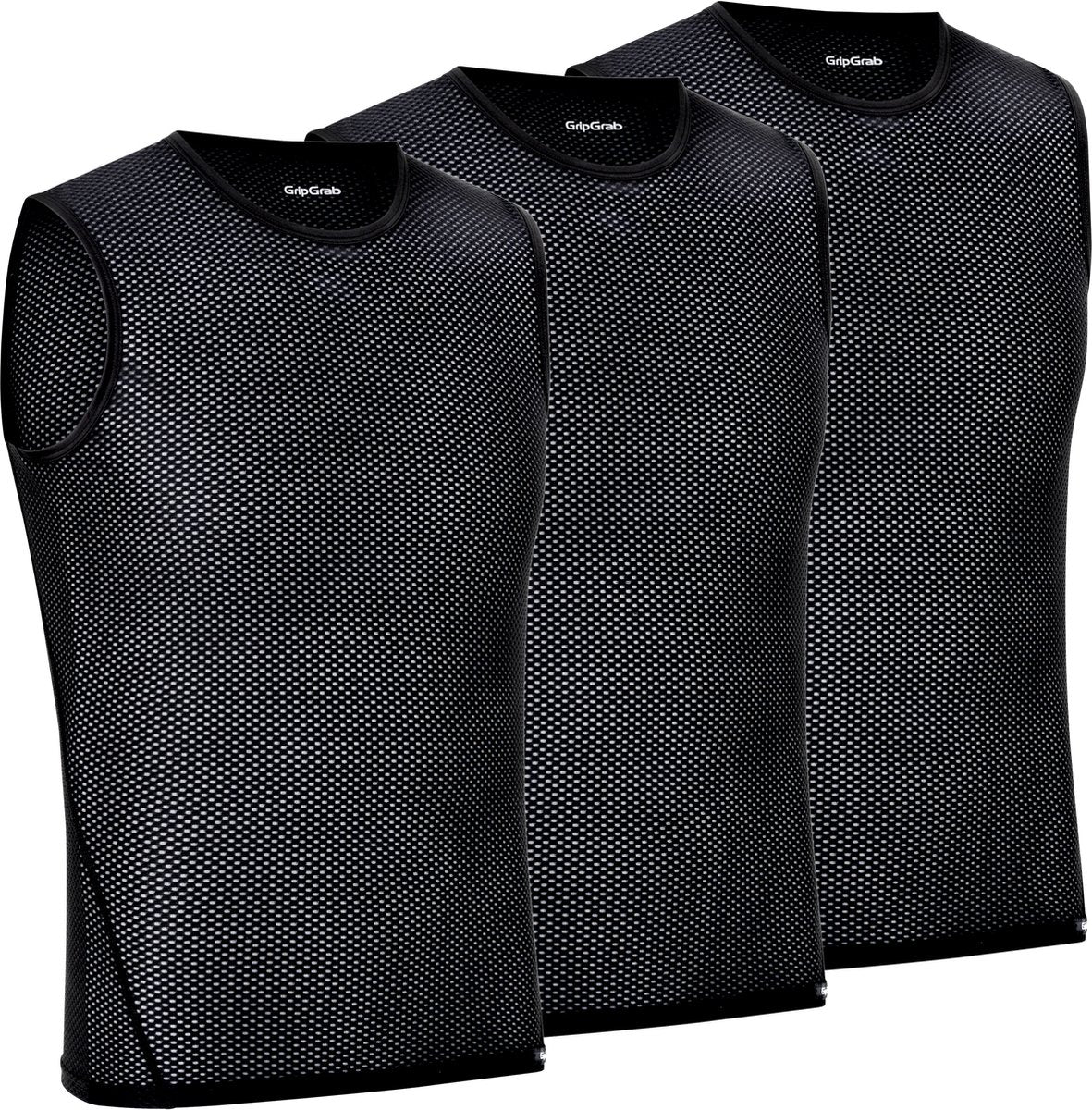 Gripgrab - ultralight 3pack mesh mouwloos base layer zomer fiets ondershirt polygiene zweethemd - zwart - heren - maat m