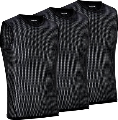 Gripgrab - ultralight 3pack mesh mouwloos base layer zomer fiets ondershirt polygiene zweethemd - zwart - heren - maat l
