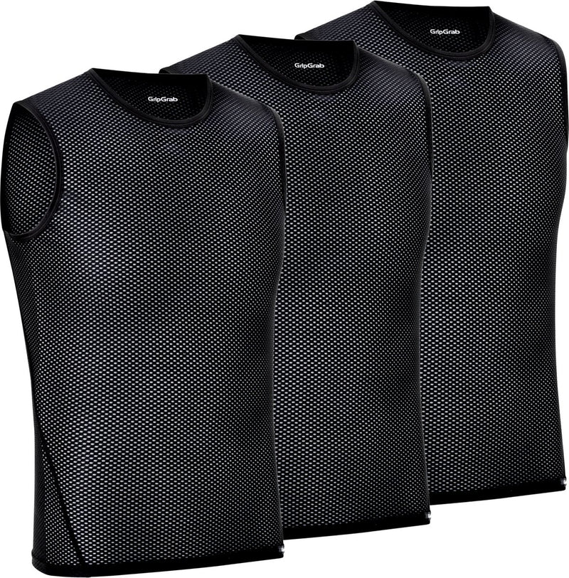 Gripgrab - ultralight 3pack mesh mouwloos base layer zomer fiets ondershirt polygiene zweethemd - zwart - heren - maat xl