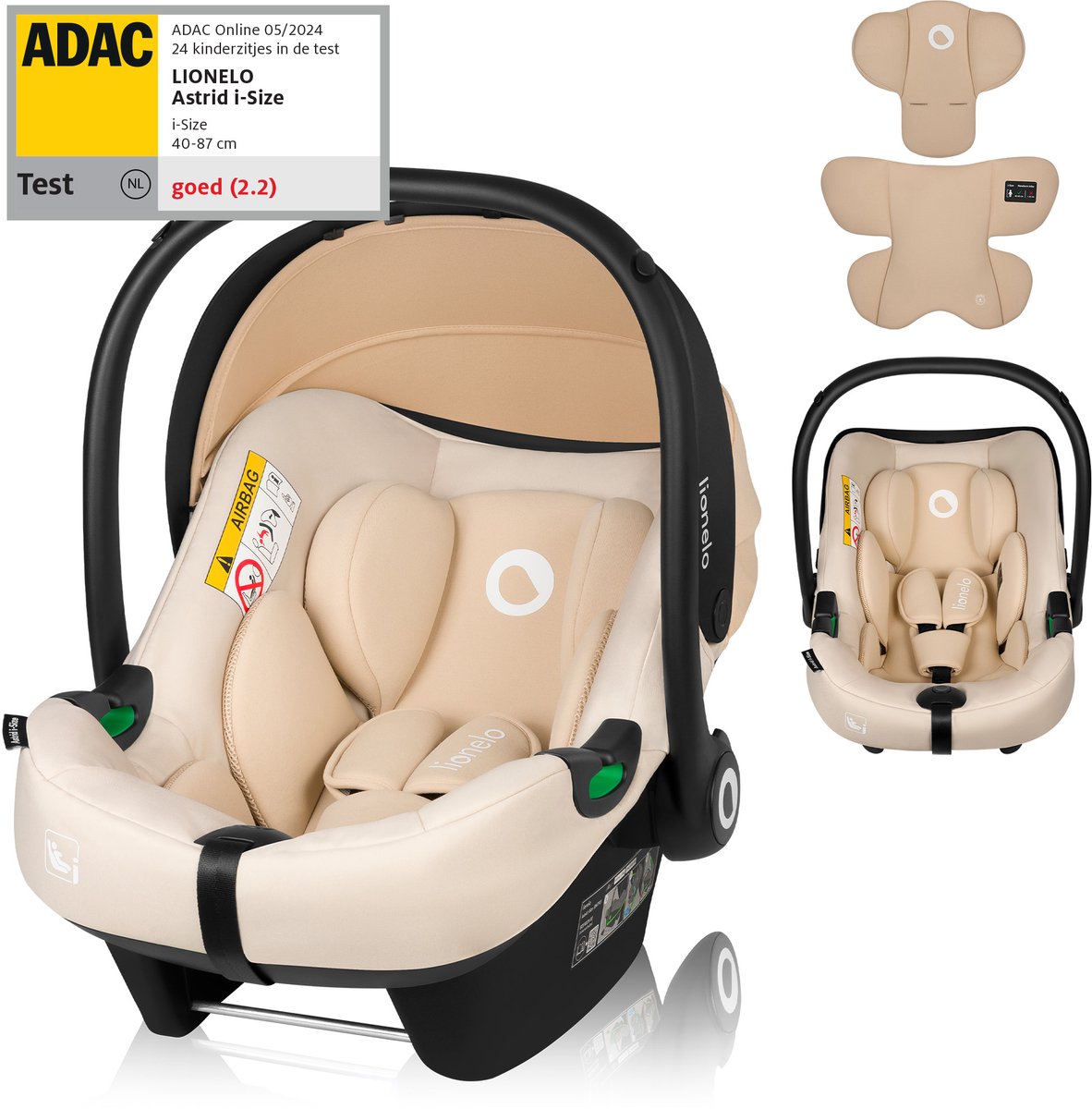 Lionelo Astrid i-size car seat – adac 5-star – 40-87 cm – rwf – memory foam – adjustable headrest (7 cm) – holmbergs belts – compatible with isofix-base stroller – i-size standard – light safe