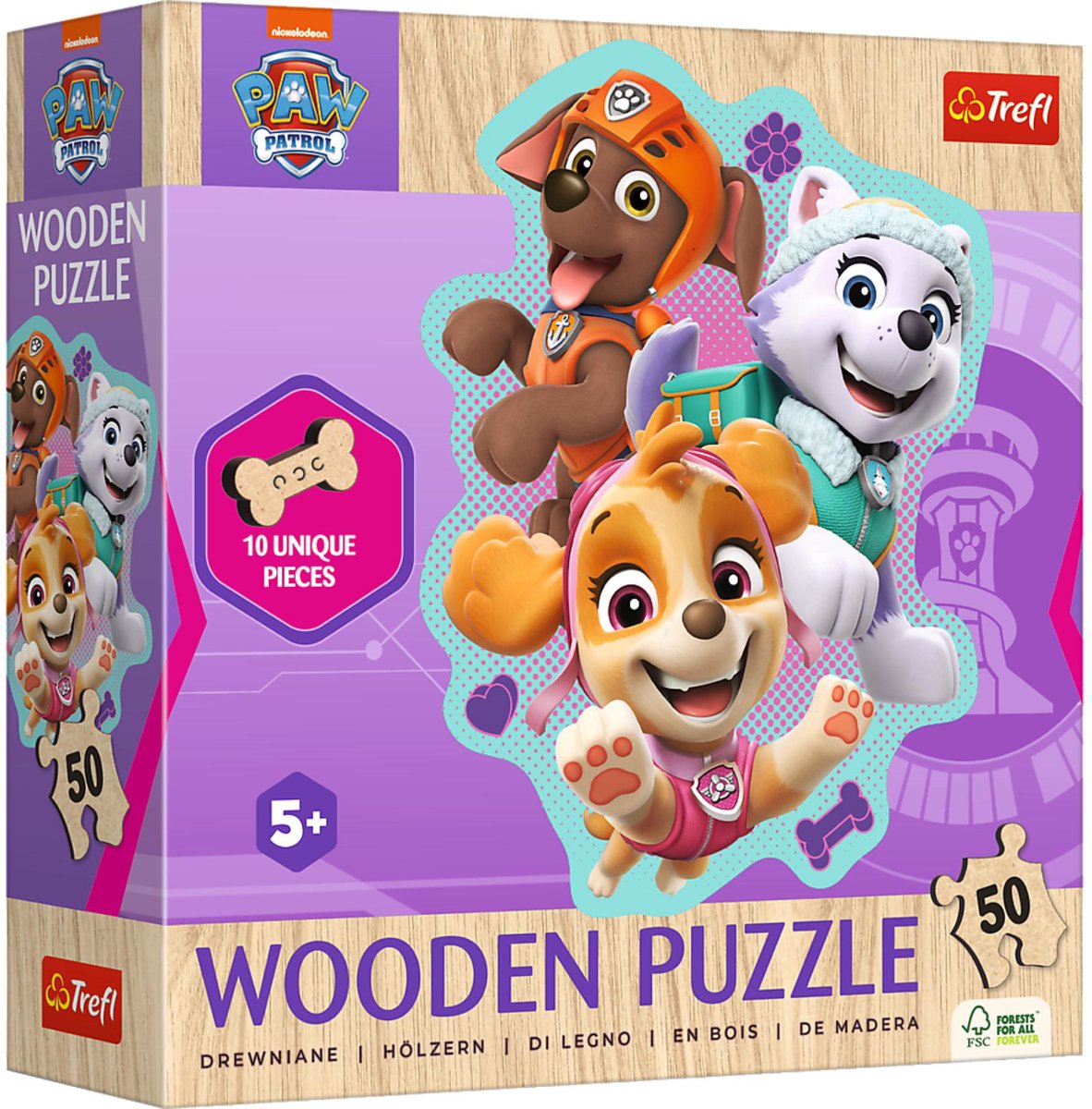 Trefl Paw Patrol Puzzle in legno 50 pezzi – Gioco educativo per bambini.