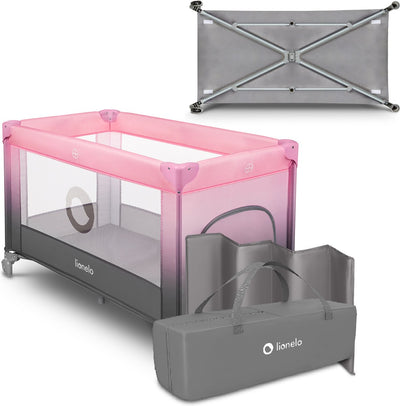 Lettino da campeggio Lionelo 3 in 1 - lettino pieghevole box da viaggio - 60x120 cm - 0-36 mesi fino a 15 kg - con materasso comfort - ingresso laterale con cerniera - ruote - borsa per il trasporto - lettino stefi box culla