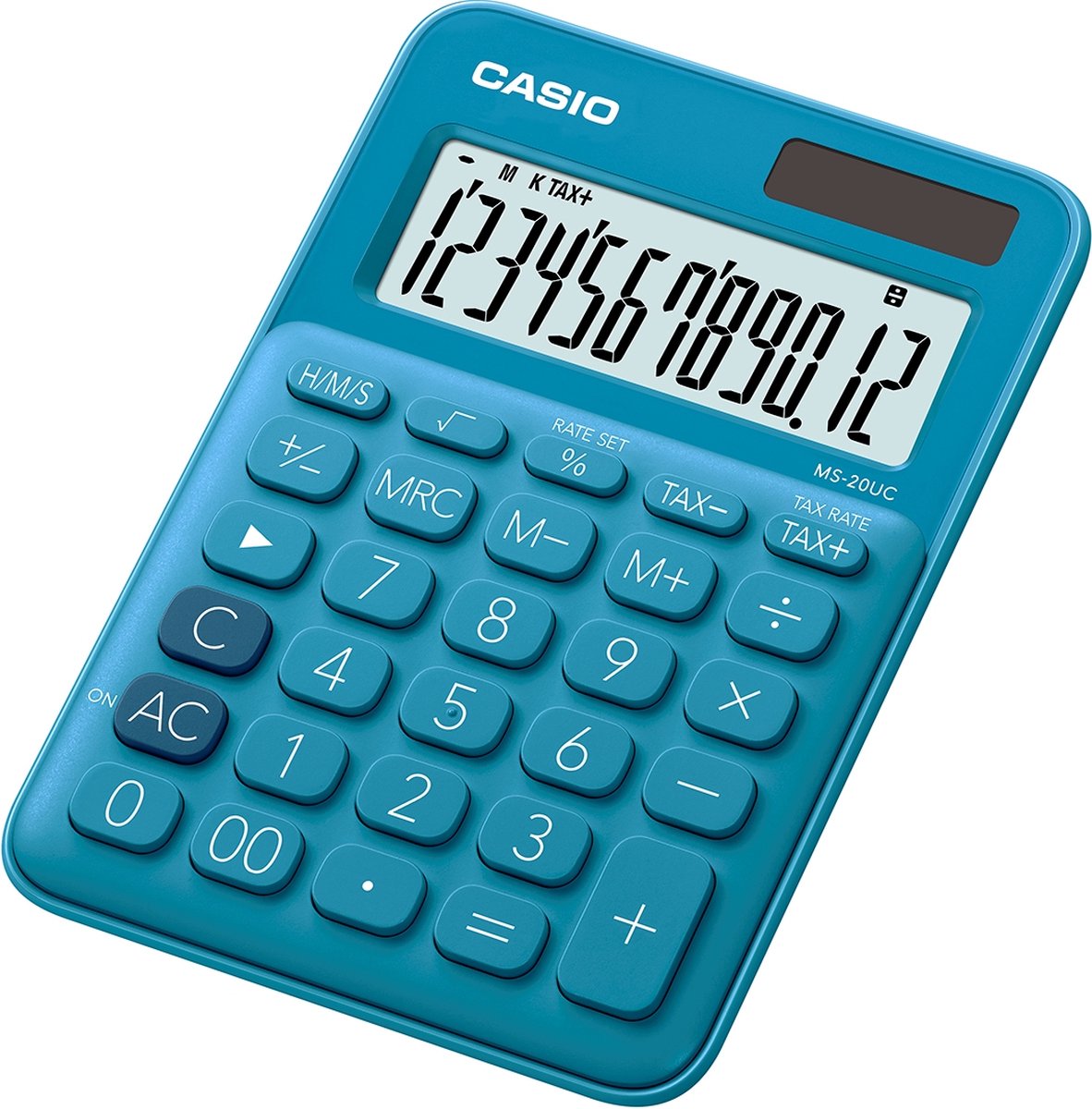 Calcolatrice da tavolo Casio MS-20UC-BU, a energia solare, a batteria, blu, numero di posizioni del display: 12