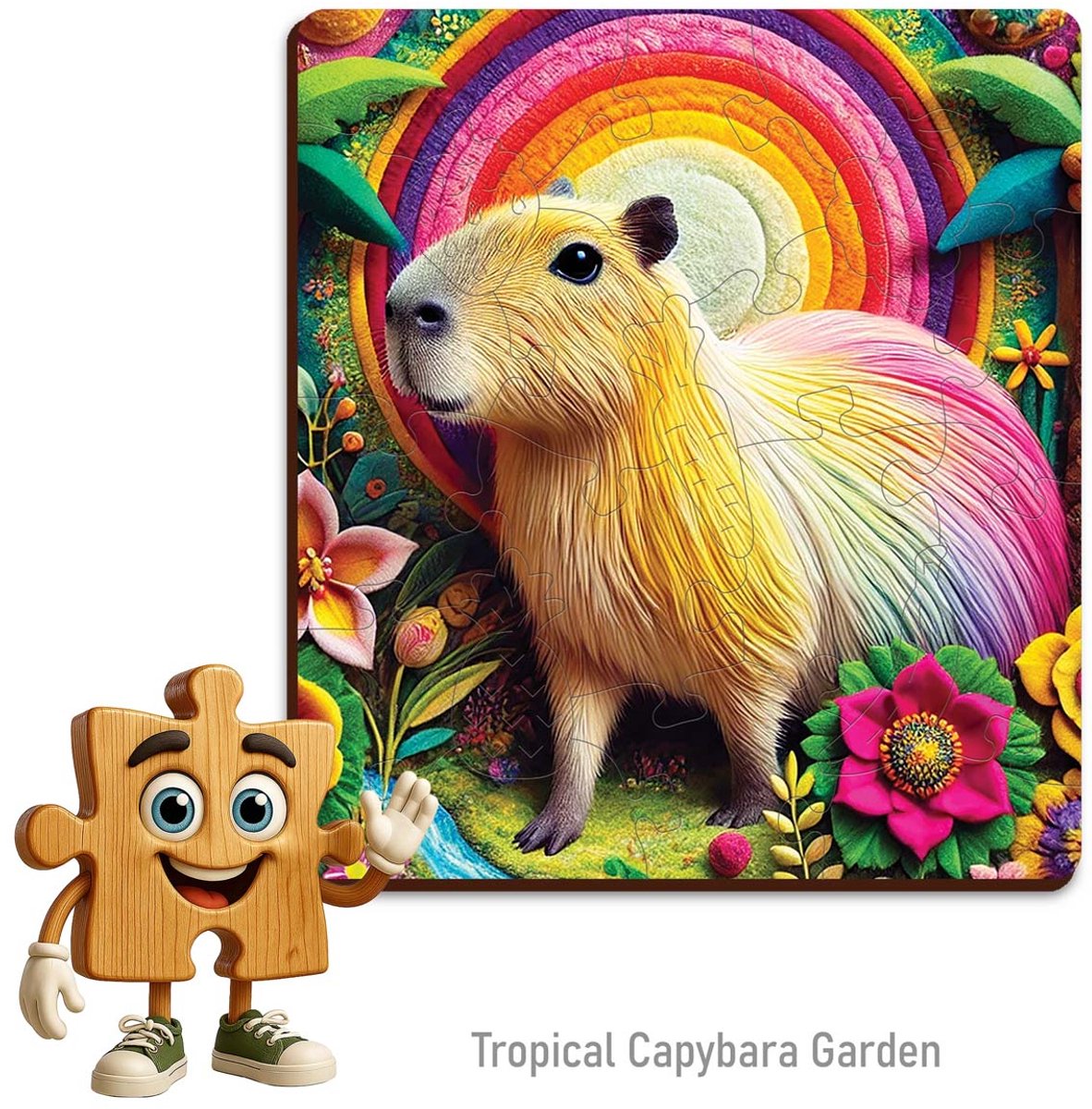 Puzzle in legno città in legno giardino tropicale capibara 20 pezzi per bambini