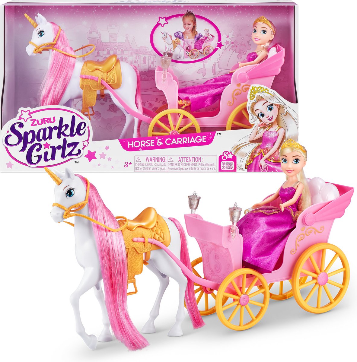 Muñeca Sparkle Girlz de unicornio y princesa con carruaje de Zuru