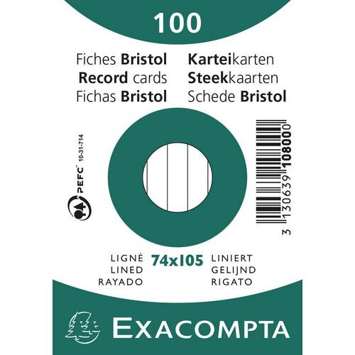 Indexkaarten exacompta 10800se wit papier