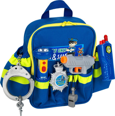 Klein toys police officer backpack - 28x25x8.5 cm - incl. accessories, adjustable straps and a large opening for easy packing and storage - blue yellow