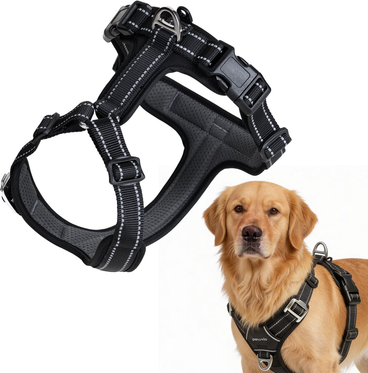 Peluvio mate - arnés para perros con reflejo - talla l - nailon duradero - arnés protector ergonómico - hebillas antioxidantes - secado rápido resistente a la intemperie - control de comodidad para perros activos