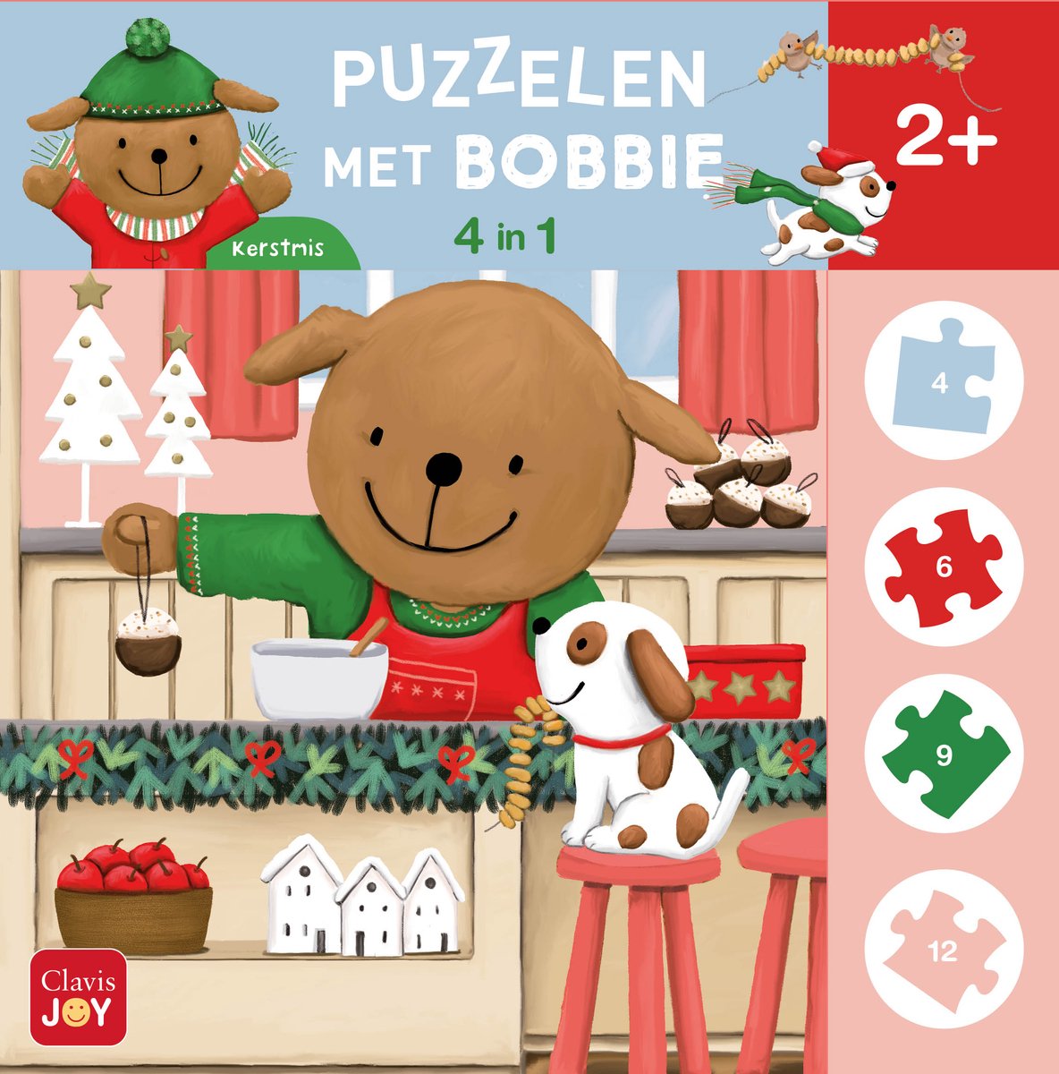 Clavis puzzelen met bobbie. 4-in-1-puzzel kerstmis