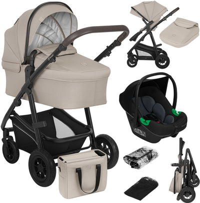Lionelo bianka kinderwagen 3 in 1 - reiswieg + wandelwagen + autostoel - grote luchtbanden, volledige vering - inklapbaar - verstelbare duwstang - buggy omkeerbare zitting - 0-22kg - accessoireset - beige