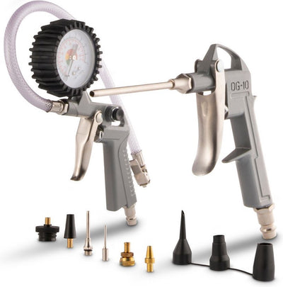 Juego de pistola neumática Powerplus powair0023 - 13 piezas - máx. presión: 8 bar - incl. pistola de aire, pistola para inflar neumáticos con manómetro y 11 accesorios