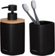 Set da bagno Sealskin Mind - dispenser sapone 200 ml - bicchiere per spazzolini da denti - FSC - aspetto legno nero