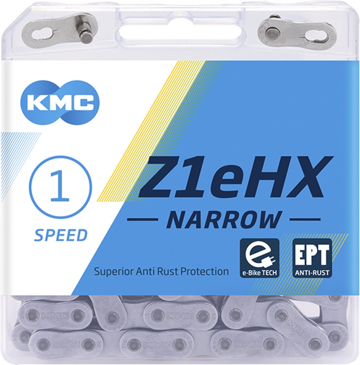 KMC Z1eHX Narrow EPT Extra Long 128 schakels E-bike Lock - 7.8mm Pin - Donker Zilver