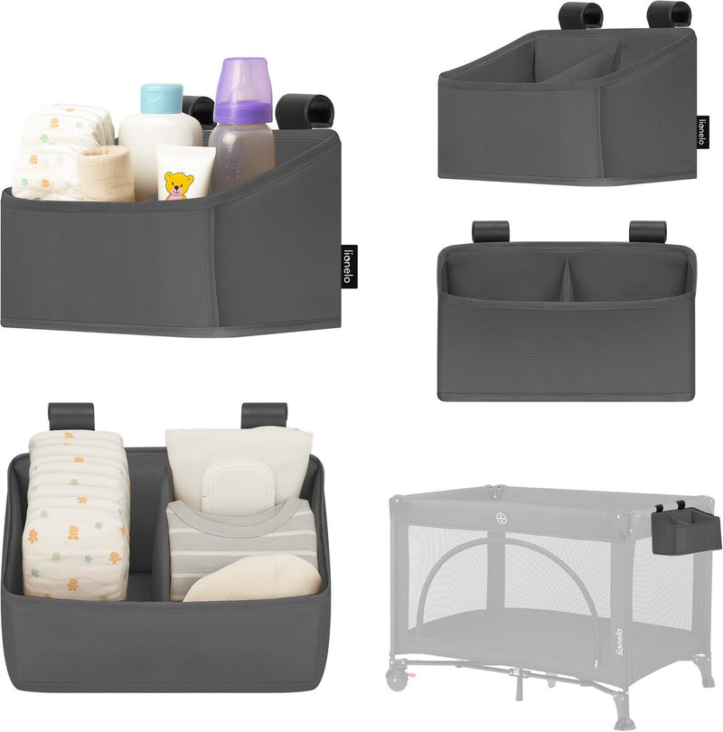 Lionelo tasca laterale piccola – organizer per culla tascabile sul comodino 26×12×15 cm – 2 scomparti per pannolini, accessori per salviette – per lettino da viaggio, box per il co-letto – rinforzato, portatile multifunzionale