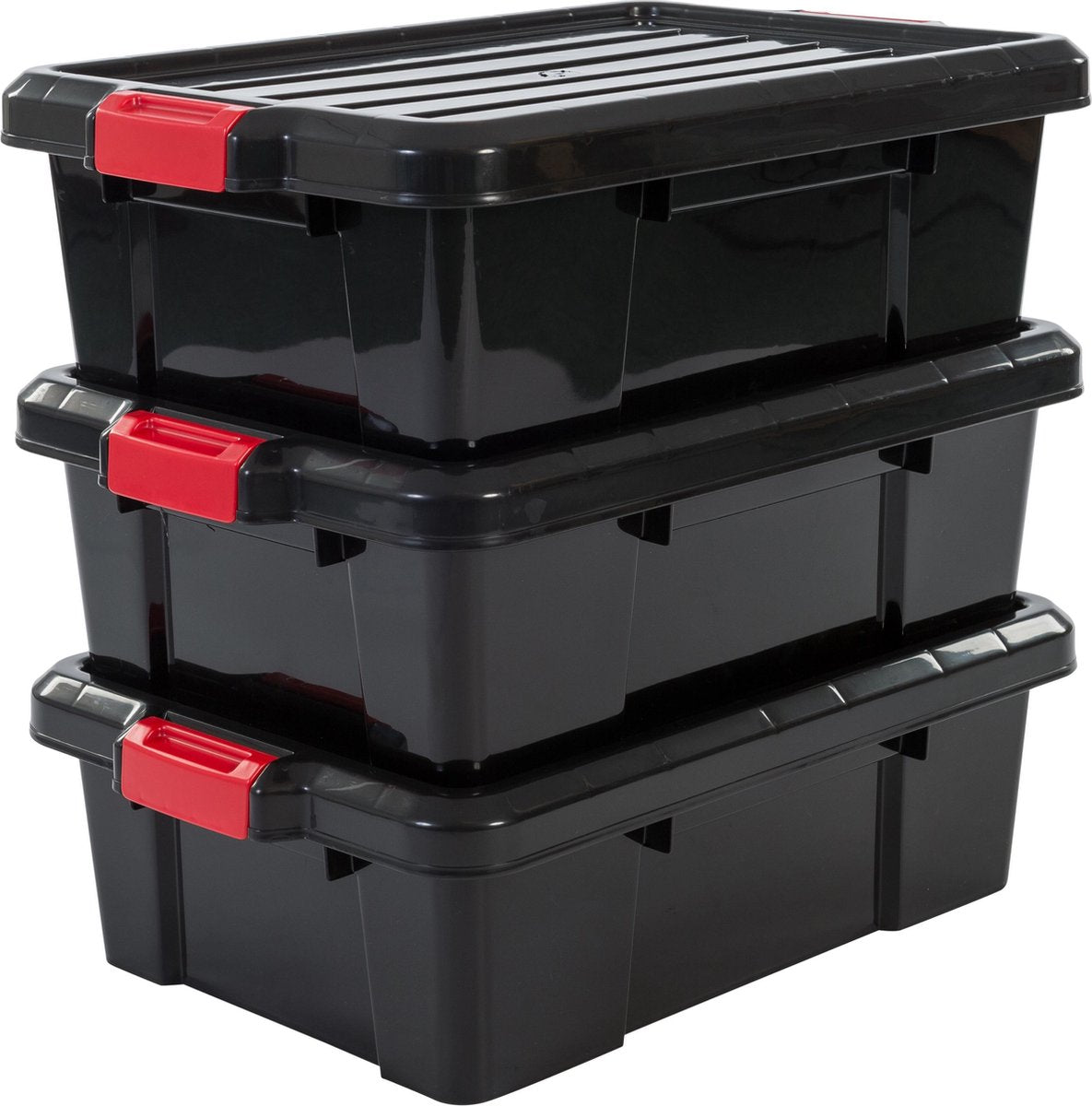 Scatola portaoggetti Iris Powerbox - 25 l - plastica - nero rosso - set di 3