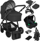 Lionelo bianka kinderwagen 3 in 1 - reiswieg + wandelwagen + autostoel - grote luchtbanden, volledige vering - inklapbaar - verstelbare duwstang - buggy omkeerbare zitting - 0-22kg - accessoireset - zwart