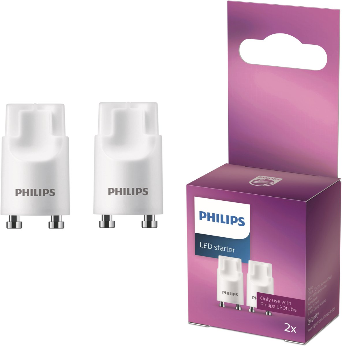 Starter per tubi fluorescenti LED Philips - confezione da 2 - per tubi fluorescenti con alimentatore convenzionale (alimentatore) - utilizzare solo con tubi fluorescenti