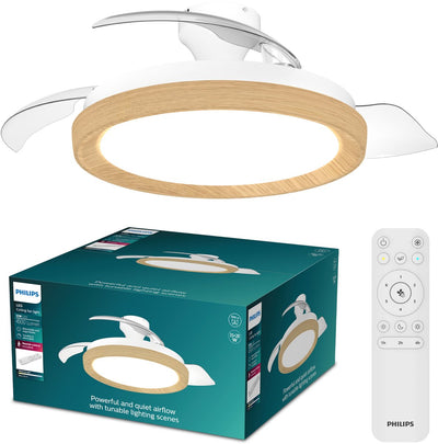 Philips LED Philips Bliss ceiling fan with built-in LED lamp - 3 retractable blades, diameter: 106cm - 4500 lumens - adjustable white light from 2700k to 6500k - dimmable up to 5% - remote control - wood
