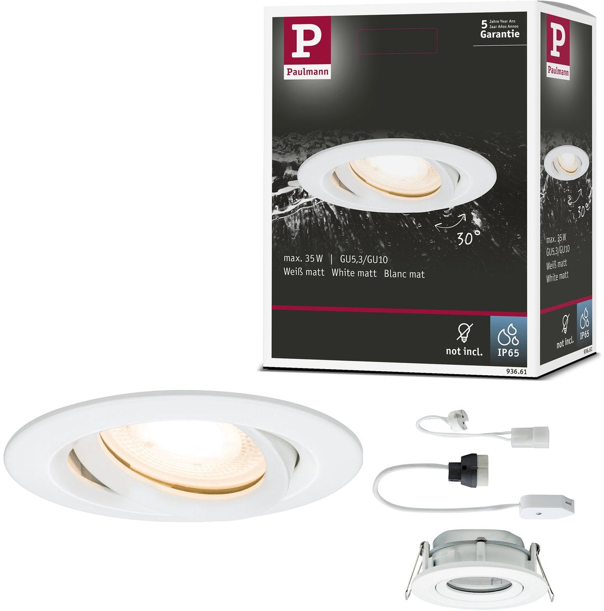 Paulmann incasso nova plus orientabile ip65 tondo 93 mm 30° gu5,3 gu10 max. 35w 230 12v dimmerabile bianco opaco
