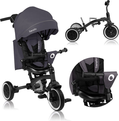 Triciclo Lionelo tris plus 2 en 1 - triciclo cochecito - asiento giratorio 360° - de 9 meses a 5 años (25 kg) - ruedas grandes antipinchazos de PU - respaldo regulable - volante para padres - función de rueda libre - incluye juego de accesorios