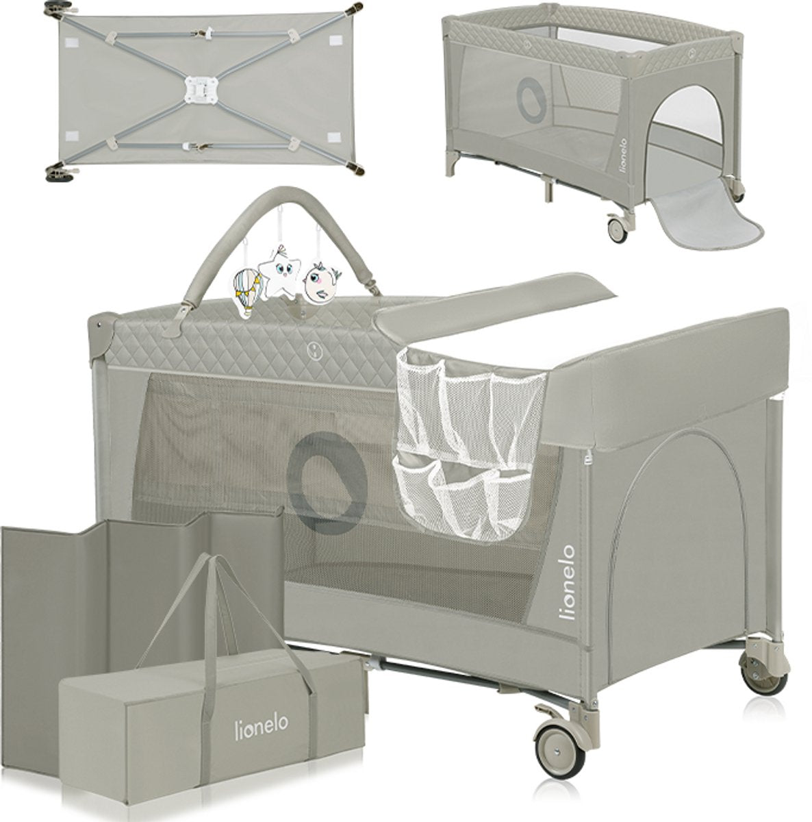 Lionelo flower campingbedje - 2in1 - meegroeibed - co-sleeper - lockguard - draagtas - reisbedje box - praktische zij-ingang met ritssluiting - hoogwaardige schuimmatras - snel opvouwsysteem - multifunctionele box en reiswieg